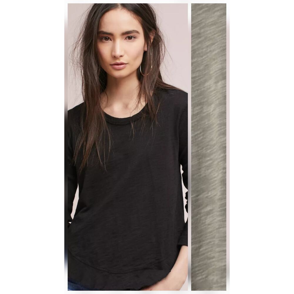 NWT Anthropologie Wilt Ruffle Shirttail Long Sleeve Jersey Tee $120 XS Gray